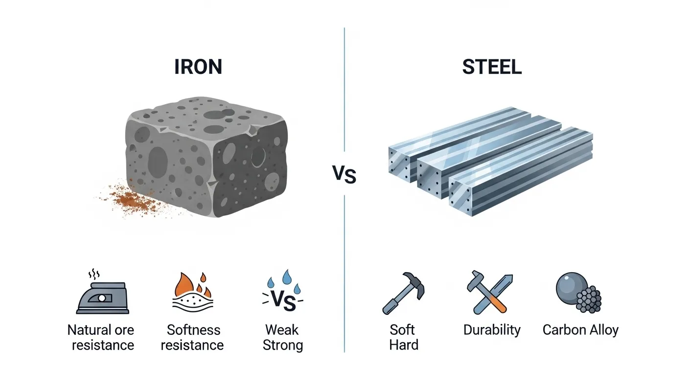 difference between iron and steel