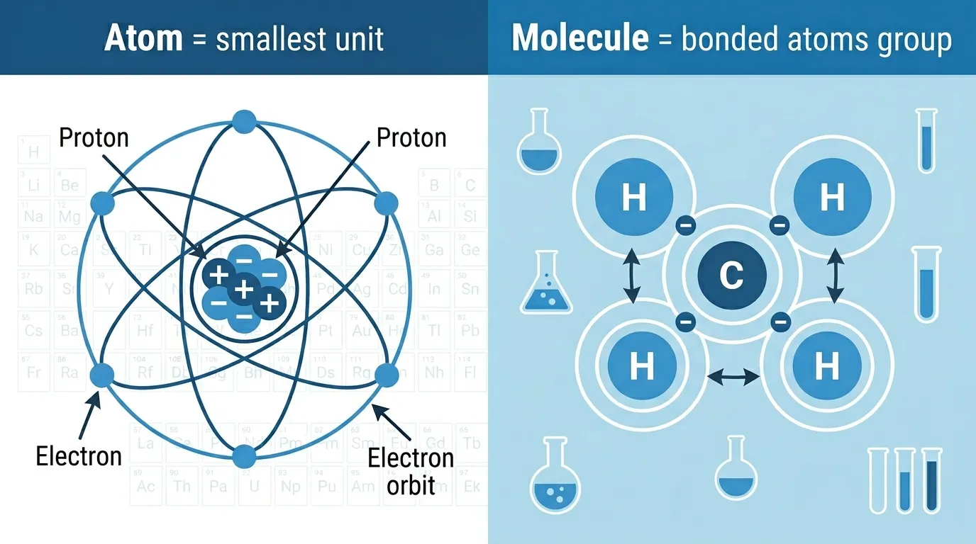 difference between atoms and molecules