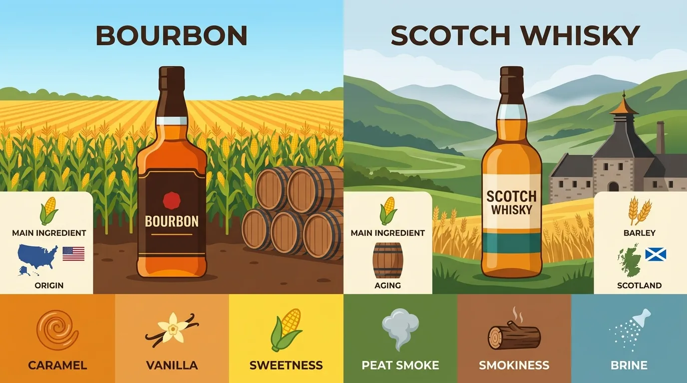 difference between bourbon and scotch