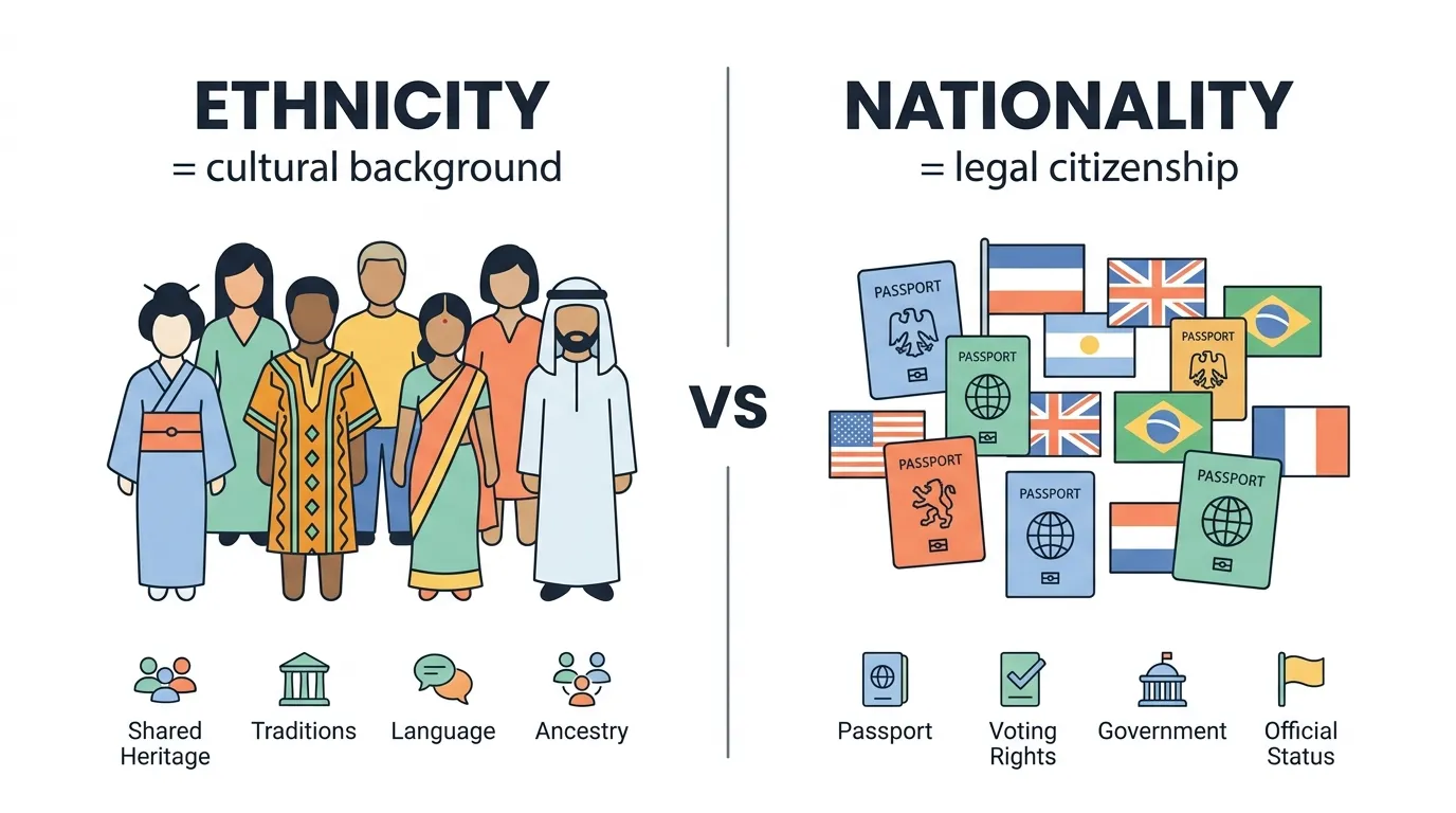 difference between ethnicity and nationality