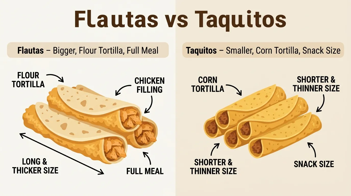 difference between flautas and taquitos