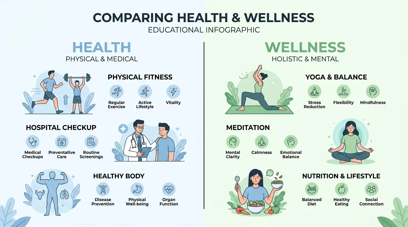 difference between health and wellness