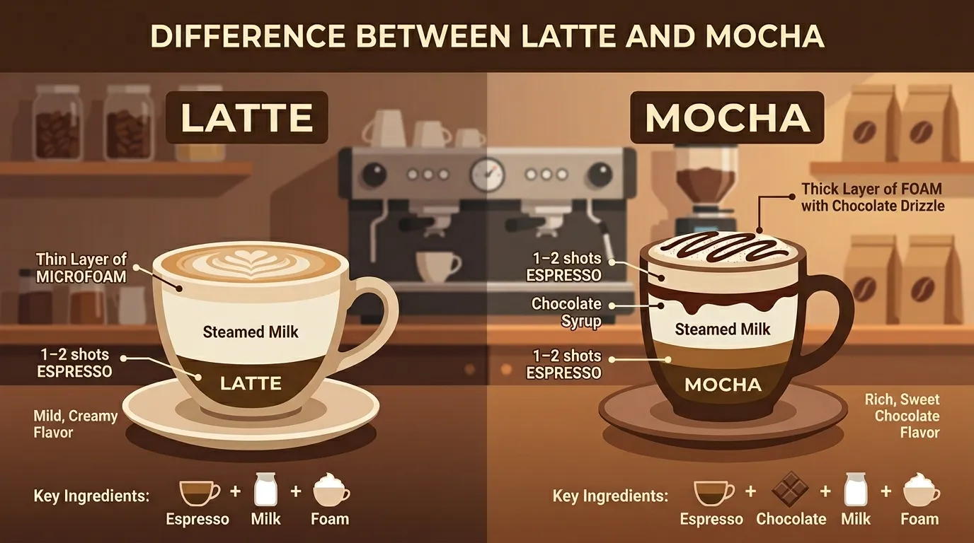 difference between latte and mocha