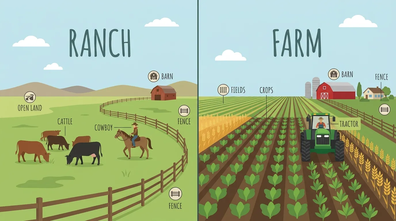 difference between ranch and farm