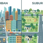 difference between urban and suburban