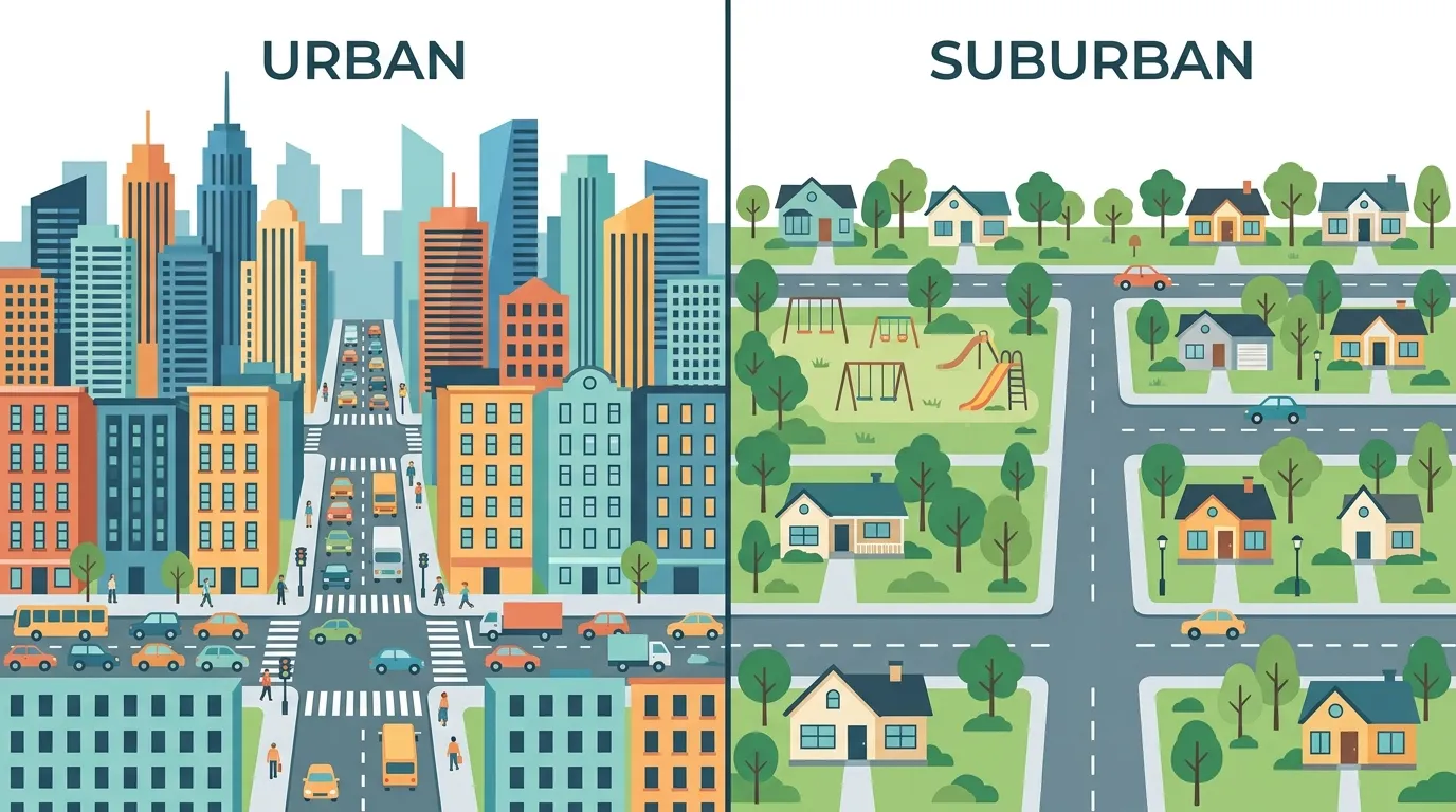 difference between urban and suburban