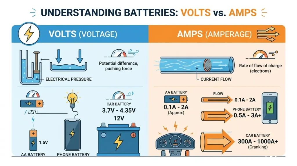 Difference Between Volts and Amps in Batteries