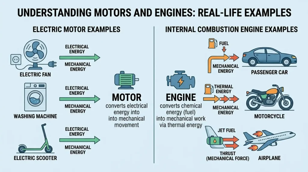 Real-Life Examples of Motor and Engine