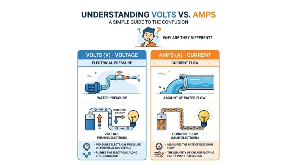 WHY PEOPLE GET CONFUSED IN VOLTS AND AMPS