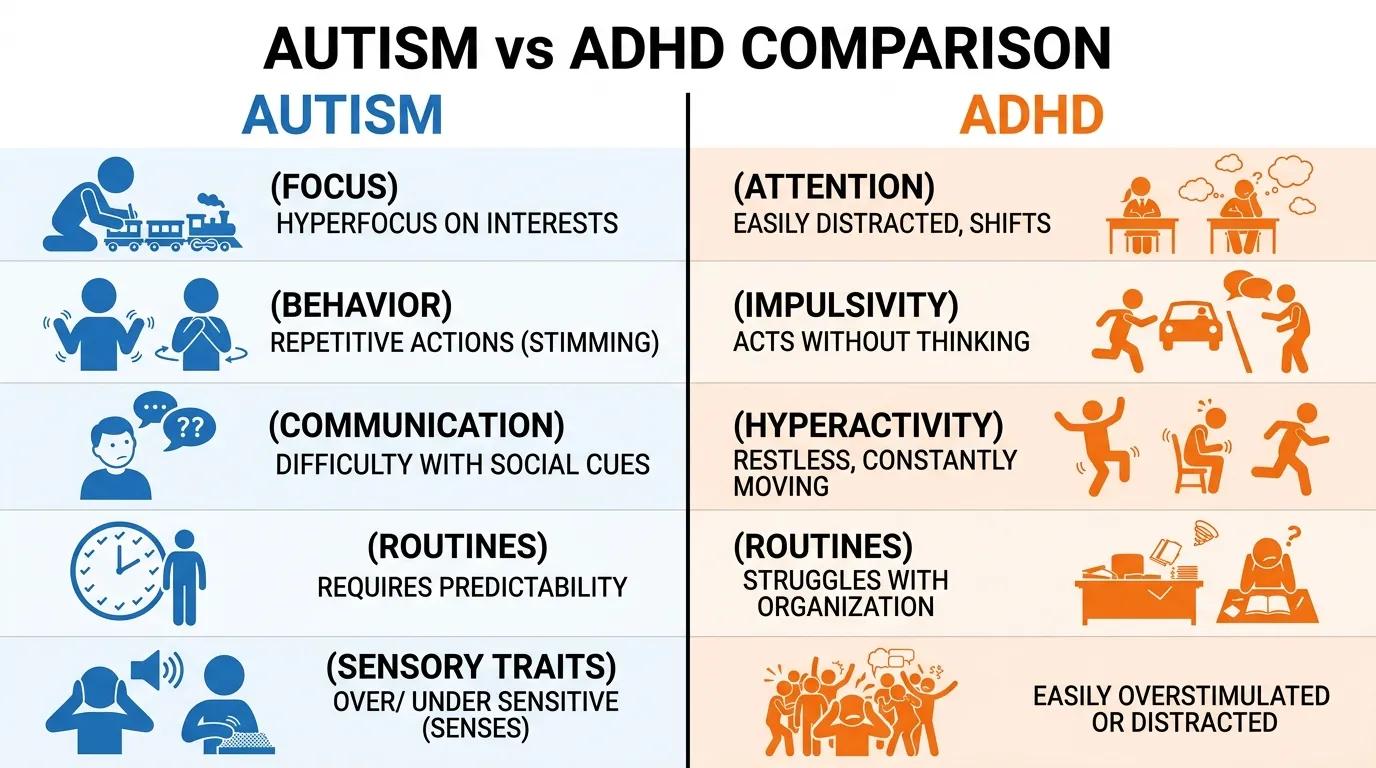 difference between autism and adhd