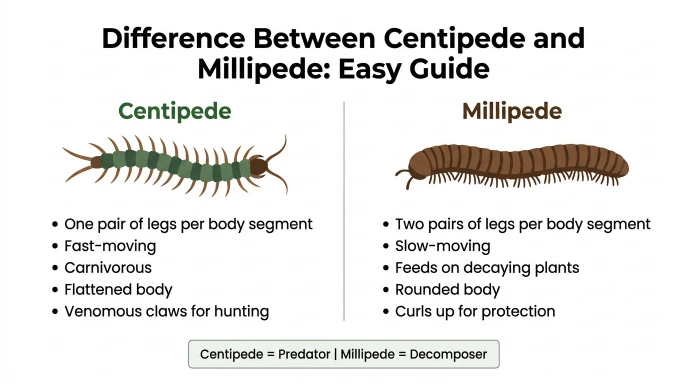 difference between centipede and millipede