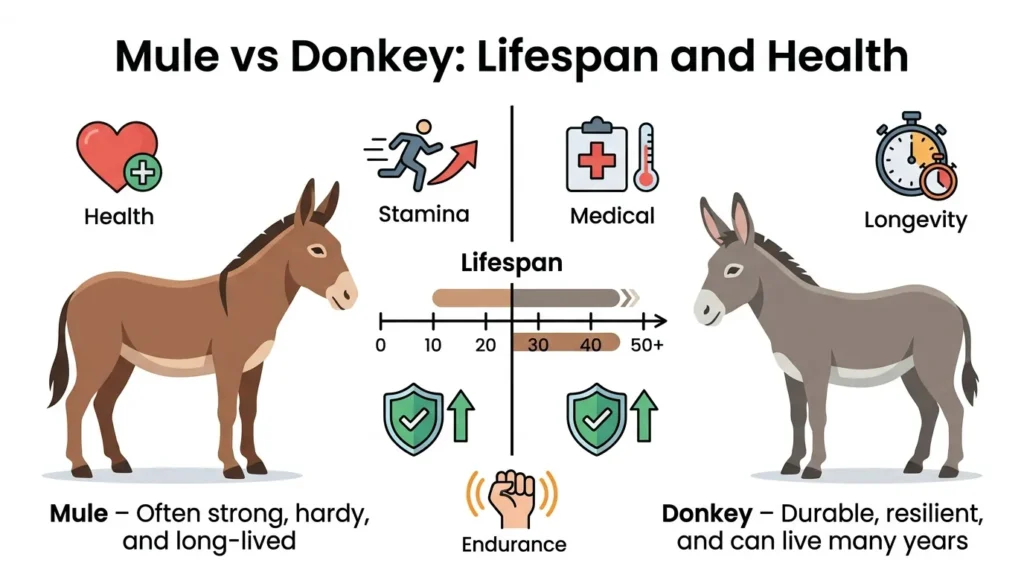 Difference Between Mule and Donkey in Lifespan and Health