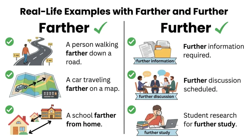 Real-Life Examples with Farther and Further