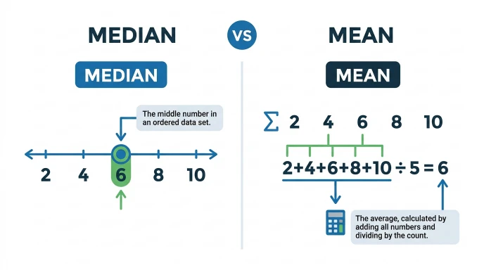 difference between median and mean