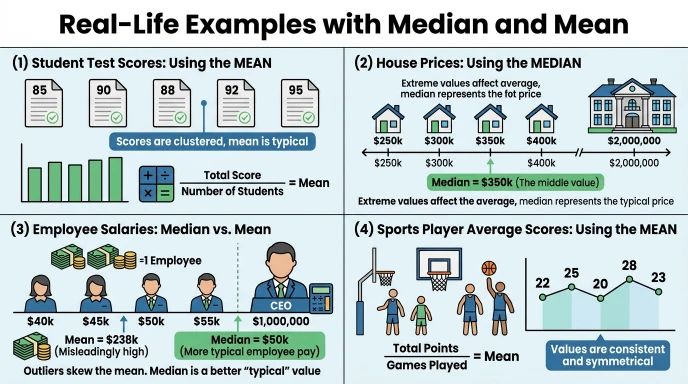 Real-Life Examples with Median and Mean